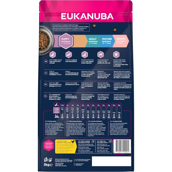 Eukanuba puppy puppy food for small breeds with improved, new recipe - puppy dry food for dogs aged 1-12 months towards the taste of chicken - 1 x 3 kg bag Eukanuba puppy puppy food for small breeds with improved, new recipe - puppy dry food for dogs aged 1-12 months towards the taste of chicken - 1 x 3 kg bag