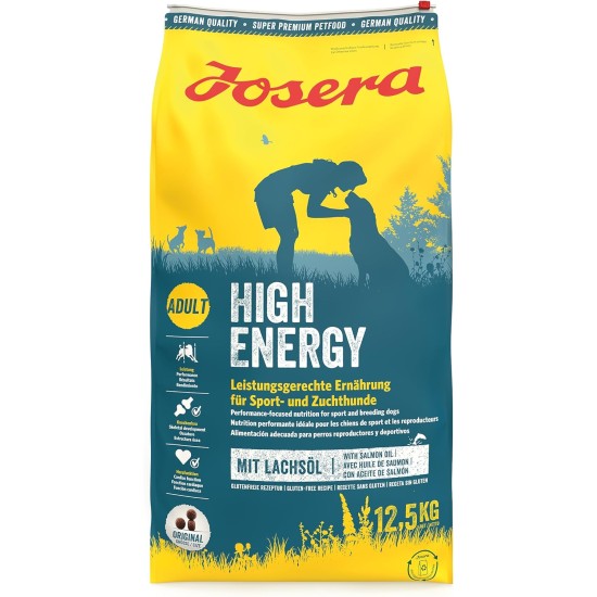 JOSERA High Energy (1 x 12.5 kg) | Adult | Premium Dry Food for Adult Active Dogs | Poultry & Salmon Oil | Ideal for Agile Breeding and Sports Dogs | Wheat Free | Dog Food | Pack of 1 JOSERA High Energy (1 x 12.5 kg) | Adult | Premium Dry Food for Adult Active Dogs | Poultry & Salmon Oil | Ideal for Agile Breeding and Sports Dogs | Wheat Free | Dog Food | Pack of 1
