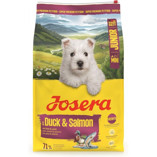 JOSERA MiniJunior Puppy Food for Small Breeds with Duck and Salmon, for Optimal Development, Super Premium Dry Food for Growing Dogs, Pack of 5 (5 x 900 Grams) JOSERA MiniJunior Puppy Food for Small Breeds with Duck and Salmon, for Optimal Development, Super Premium Dry Food for Growing Dogs, Pack of 5 (5 x 900 Grams)