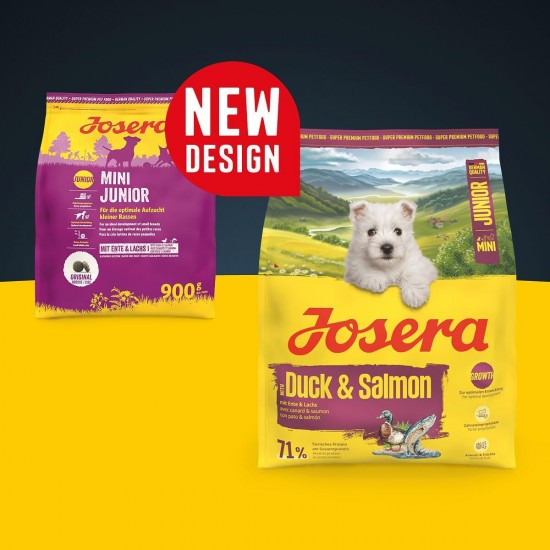 JOSERA MiniJunior Puppy Food for Small Breeds with Duck and Salmon, for Optimal Development, Super Premium Dry Food for Growing Dogs, Pack of 5 (5 x 900 Grams) JOSERA MiniJunior Puppy Food for Small Breeds with Duck and Salmon, for Optimal Development, Super Premium Dry Food for Growing Dogs, Pack of 5 (5 x 900 Grams)
