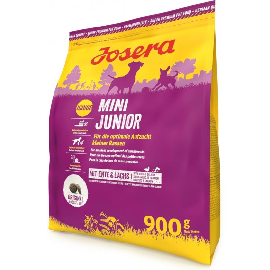 JOSERA MiniJunior Puppy Food for Small Breeds with Duck and Salmon, for Optimal Development, Super Premium Dry Food for Growing Dogs, Pack of 5 (5 x 900 Grams) JOSERA MiniJunior Puppy Food for Small Breeds with Duck and Salmon, for Optimal Development, Super Premium Dry Food for Growing Dogs, Pack of 5 (5 x 900 Grams)