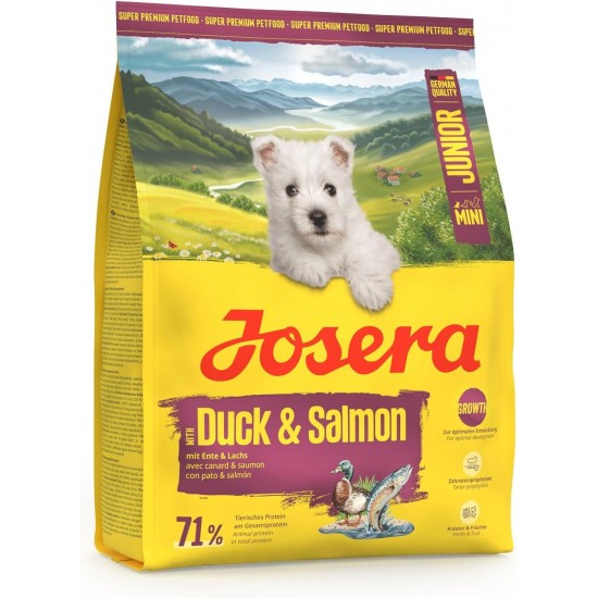 JOSERA MiniJunior Puppy Food for Small Breeds with Duck and Salmon, for Optimal Development, Super Premium Dry Food for Growing Dogs, Pack of 5 (5 x 900 Grams) JOSERA MiniJunior Puppy Food for Small Breeds with Duck and Salmon, for Optimal Development, Super Premium Dry Food for Growing Dogs, Pack of 5 (5 x 900 Grams)