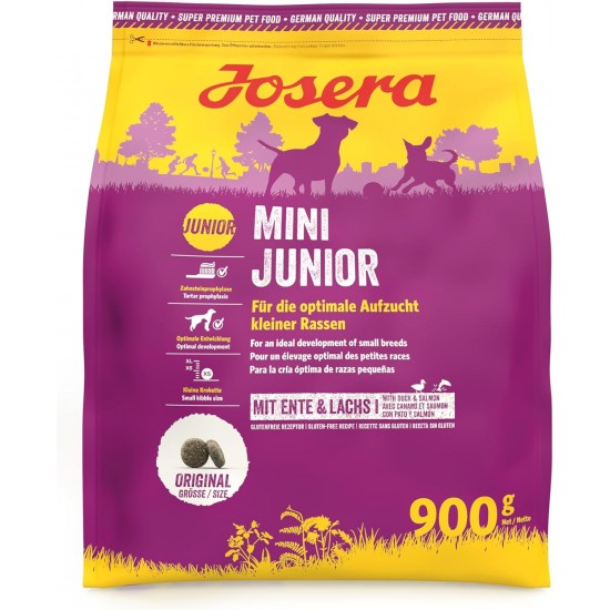 JOSERA MiniJunior Puppy Food for Small Breeds with Duck and Salmon, for Optimal Development, Super Premium Dry Food for Growing Dogs, Pack of 5 (5 x 900 Grams) JOSERA MiniJunior Puppy Food for Small Breeds with Duck and Salmon, for Optimal Development, Super Premium Dry Food for Growing Dogs, Pack of 5 (5 x 900 Grams)