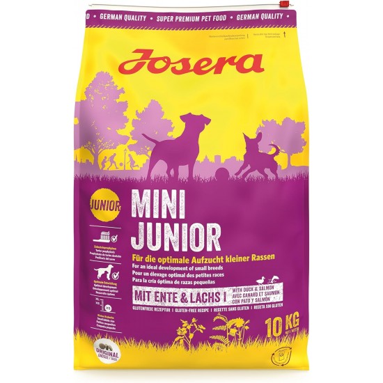 JOSERA MiniJunior Puppy Food for Small Breeds with Duck and Salmon, for Optimal Development, Super Premium Dry Food for Growing Dogs, Pack of 5 (5 x 900 Grams) JOSERA MiniJunior Puppy Food for Small Breeds with Duck and Salmon, for Optimal Development, Super Premium Dry Food for Growing Dogs, Pack of 5 (5 x 900 Grams)