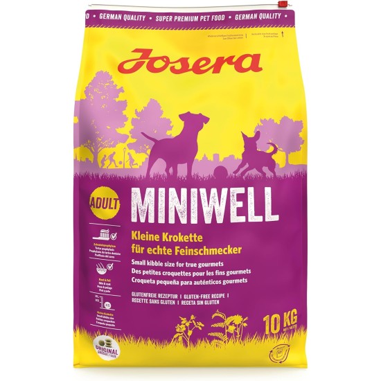 JOSERA Miniwell (1 x 10 kg) | Adult Mini | Premium Dry Food for Adult Dogs Small Breeds | Poultry & Rice | Small Croquettes | Extra Compatible | Wheat Free | Dog Food | Pack of 1 JOSERA Miniwell (1 x 10 kg) | Adult Mini | Premium Dry Food for Adult Dogs Small Breeds | Poultry & Rice | Small Croquettes | Extra Compatible | Wheat Free | Dog Food | Pack of 1