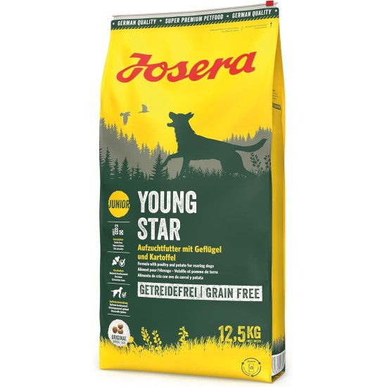 JOSERA YoungStar (1 x 12.5 kg) Junior Premium Dry Food for Growing Dogs, Poultry & Potato, Grain-Free, Puppy Food for Medium and Large Breeds, Dog Food, Pack of 1 JOSERA YoungStar (1 x 12.5 kg) Junior Premium Dry Food for Growing Dogs, Poultry & Potato, Grain-Free, Puppy Food for Medium and Large Breeds, Dog Food, Pack of 1