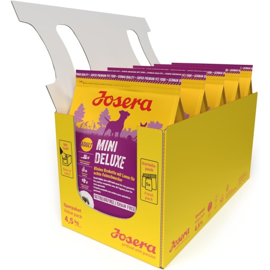 Josera MiniDeluxe (5 x 900 g) Grain Free Dog Food for Small Breeds with Lamb and Sweet Potato, Super Premium Dry Food for Adult Dogs, Pack of 5 Josera MiniDeluxe (5 x 900 g) Grain Free Dog Food for Small Breeds with Lamb and Sweet Potato, Super Premium Dry Food for Adult Dogs, Pack of 5