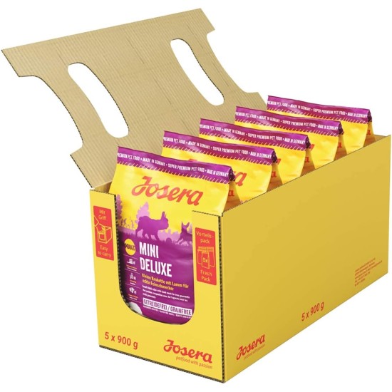 Josera MiniDeluxe (5 x 900 g) Grain Free Dog Food for Small Breeds with Lamb and Sweet Potato, Super Premium Dry Food for Adult Dogs, Pack of 5 Josera MiniDeluxe (5 x 900 g) Grain Free Dog Food for Small Breeds with Lamb and Sweet Potato, Super Premium Dry Food for Adult Dogs, Pack of 5