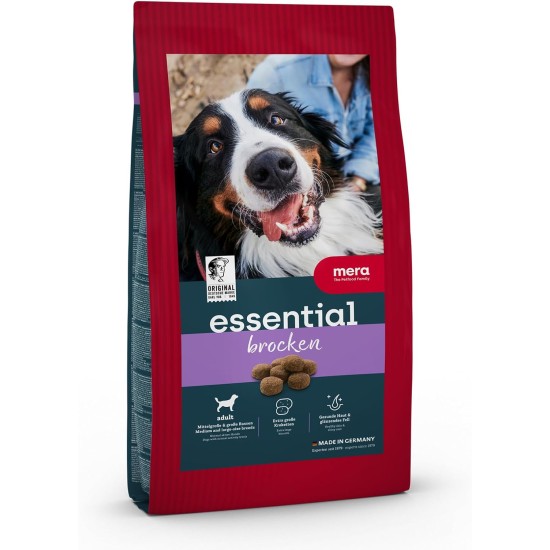 MERA Essential Dog Food > Chunks < For Adult Dogs - Poultry Dry Food with Extra-Large Croquettes - No Sugar & Preservatives, 12.5 kg MERA Essential Dog Food > Chunks < For Adult Dogs - Poultry Dry Food with Extra-Large Croquettes - No Sugar & Preservatives, 12.5 kg
