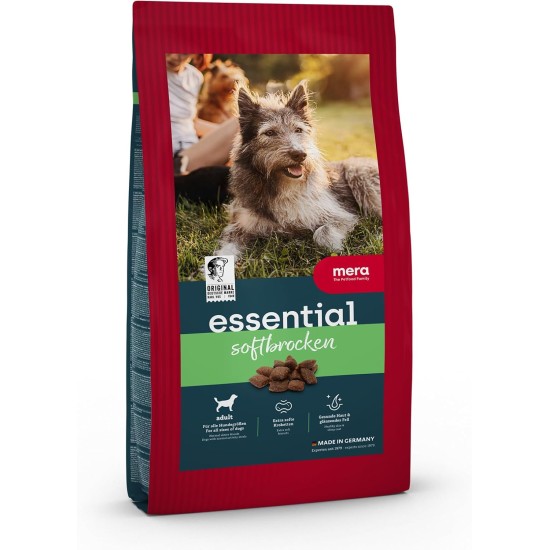 MERA Essential Soft Chunks, Dry Dog Food for All Dog Breeds, Dry Food with Poultry Protein, Healthy Food with Omega-3 and Omega-6, Croquettes Semi-Moist (12.5 kg) - Packaging May Vary MERA Essential Soft Chunks, Dry Dog Food for All Dog Breeds, Dry Food with Poultry Protein, Healthy Food with Omega-3 and Omega-6, Croquettes Semi-Moist (12.5 kg) - Packaging May Vary