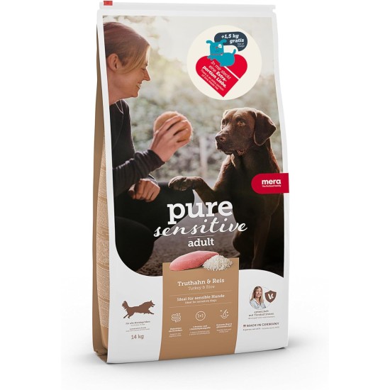 MERA pure sensitive Adult Turkey and Rice Dog Food, Dry Food for the Daily Nutrition of Food-Sensitive Dogs MERA pure sensitive Adult Turkey and Rice Dog Food, Dry Food for the Daily Nutrition of Food-Sensitive Dogs
