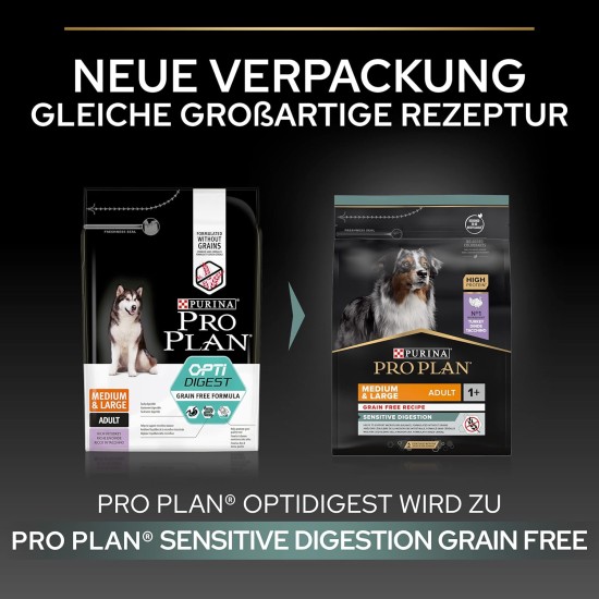 Pro Plan Grain Free Medium & Large Adult Sensitive Digestion, Dry Dog Food, Rich in Turkey, Pack of 1 (1 x 12 kg) Pro Plan Grain Free Medium & Large Adult Sensitive Digestion, Dry Dog Food, Rich in Turkey, Pack of 1 (1 x 12 kg)
