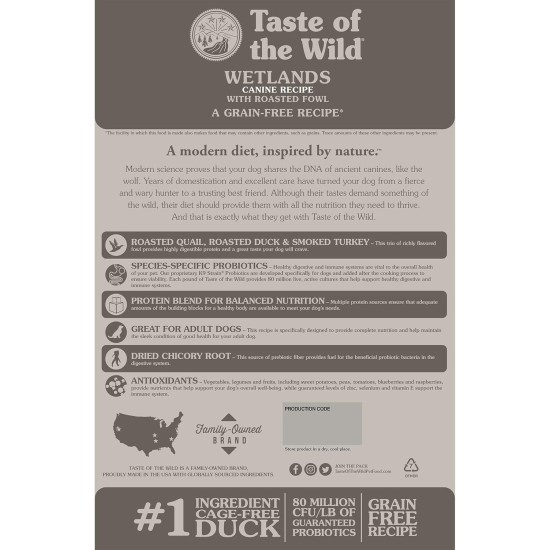 Taste of the Wild Complete Dry Wetlands with Roasted Fowl Dog Food, 2 kg Taste of the Wild Complete Dry Wetlands with Roasted Fowl Dog Food, 2 kg