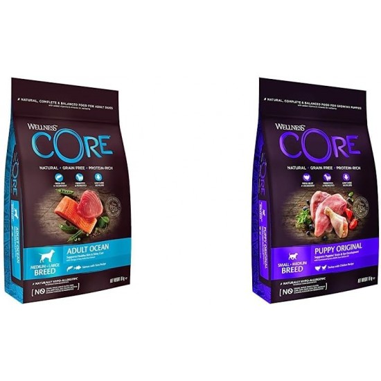 Wellness Core Dry Dog Food, Grain-Free, High Meat Content, Various Flavours. Wellness Core Dry Dog Food, Grain-Free, High Meat Content, Various Flavours.