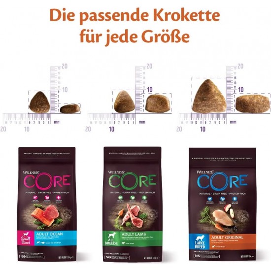 Wellness Core Dry Dog Food, Grain-Free, High Meat Content, Various Flavours. Wellness Core Dry Dog Food, Grain-Free, High Meat Content, Various Flavours.