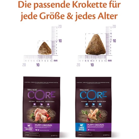 Wellness Core Puppy Dog Food, Dry Food for Puppies, Grain Free, High Meat Content, No Artificial Additives, Various Types and Sizes, 10 kg Wellness Core Puppy Dog Food, Dry Food for Puppies, Grain Free, High Meat Content, No Artificial Additives, Various Types and Sizes, 10 kg