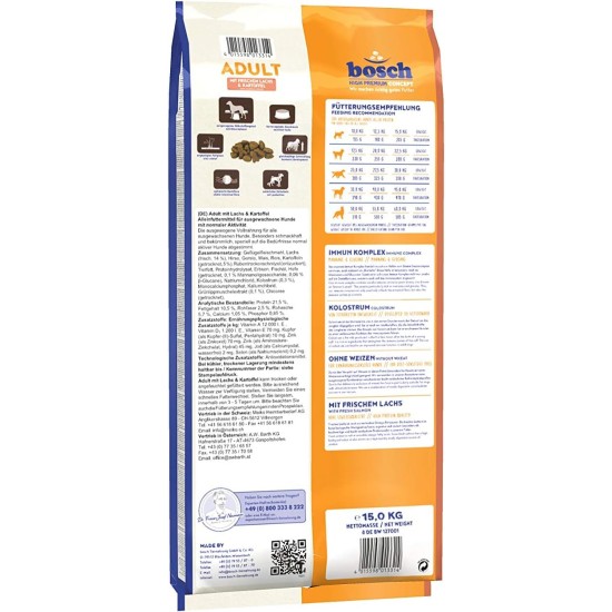 bosch HPC Adult mit frischem Lachs & Kartoffel | Hundetrockenfutter für ausgewachsene Hunde aller Rassen | 1 x 15 kg bosch HPC Adult mit frischem Lachs & Kartoffel | Hundetrockenfutter für ausgewachsene Hunde aller Rassen | 1 x 15 kg