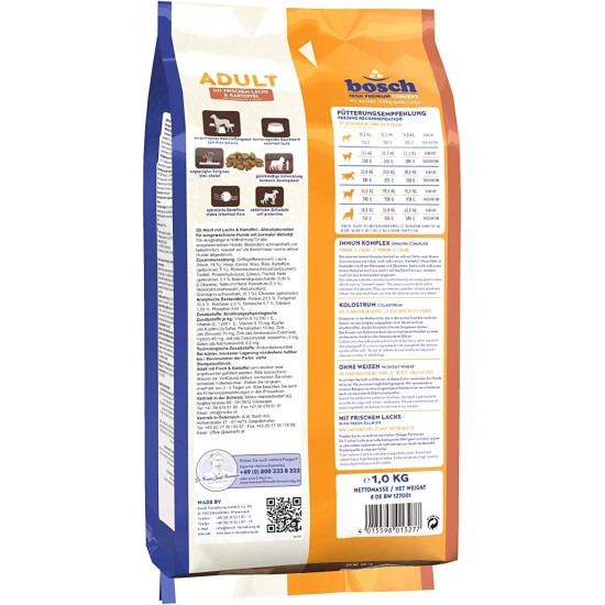 bosch HPC Adult mit frischem Lachs & Kartoffel | Hundetrockenfutter für ausgewachsene Hunde aller Rassen | 1 x 15 kg bosch HPC Adult mit frischem Lachs & Kartoffel | Hundetrockenfutter für ausgewachsene Hunde aller Rassen | 1 x 15 kg