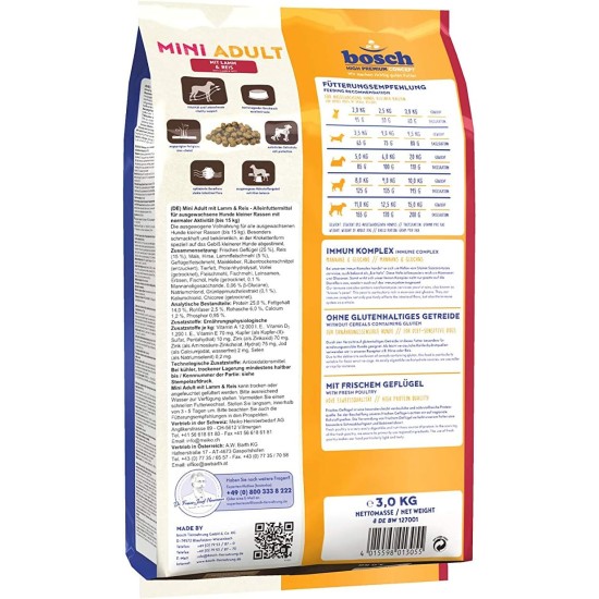 bosch HPC Mini Adult mit Lamm & Reis | Hundetrockenfutter für ausgewachsene Hunde kleiner Rassen (bis 15 kg) | 1 x 3 kg bosch HPC Mini Adult mit Lamm & Reis | Hundetrockenfutter für ausgewachsene Hunde kleiner Rassen (bis 15 kg) | 1 x 3 kg