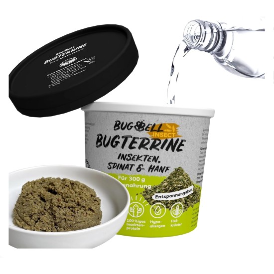 8 x 100 g Wet Food for Mixing, Makes 8 x 300 g Wet Food, Relaxation & Soothing, Spinach & Hemp & Medicinal Herbs, Insect as Monoprotein, Grain-Free, Hypoallergenic, Low Purine, for Dog Ice