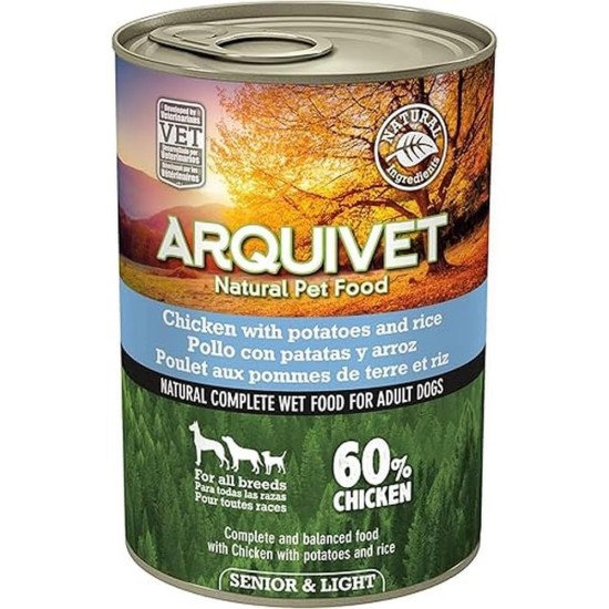 ARQUIVET Chicken Cans with Potatoes and Rice with Salmon Oil, 6 Pieces x 400g, Wet Dog Food for Older Dogs, All Types of Breeds ARQUIVET Chicken Cans with Potatoes and Rice with Salmon Oil, 6 Pieces x 400g, Wet Dog Food for Older Dogs, All Types of Breeds