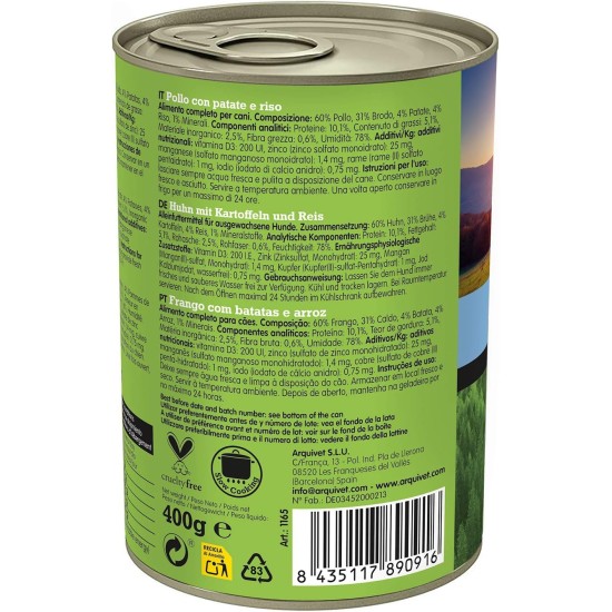 ARQUIVET Chicken Cans with Potatoes and Rice with Salmon Oil, 6 Pieces x 400g, Wet Dog Food for Older Dogs, All Types of Breeds ARQUIVET Chicken Cans with Potatoes and Rice with Salmon Oil, 6 Pieces x 400g, Wet Dog Food for Older Dogs, All Types of Breeds