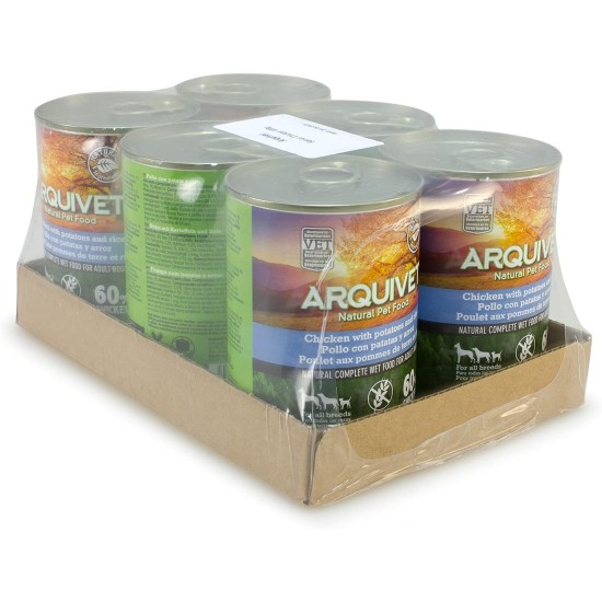 ARQUIVET Chicken Cans with Potatoes and Rice with Salmon Oil, 6 Pieces x 400g, Wet Dog Food for Older Dogs, All Types of Breeds ARQUIVET Chicken Cans with Potatoes and Rice with Salmon Oil, 6 Pieces x 400g, Wet Dog Food for Older Dogs, All Types of Breeds