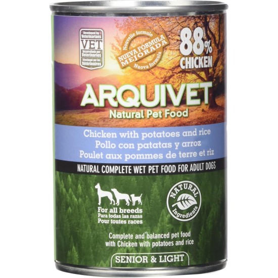 ARQUIVET Chicken Cans with Potatoes and Rice with Salmon Oil, 6 Pieces x 400g, Wet Dog Food for Older Dogs, All Types of Breeds ARQUIVET Chicken Cans with Potatoes and Rice with Salmon Oil, 6 Pieces x 400g, Wet Dog Food for Older Dogs, All Types of Breeds