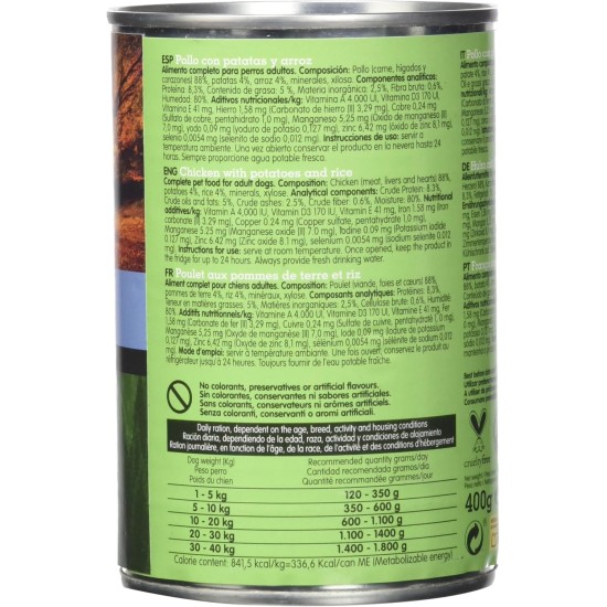 ARQUIVET Chicken Cans with Potatoes and Rice with Salmon Oil, 6 Pieces x 400g, Wet Dog Food for Older Dogs, All Types of Breeds ARQUIVET Chicken Cans with Potatoes and Rice with Salmon Oil, 6 Pieces x 400g, Wet Dog Food for Older Dogs, All Types of Breeds