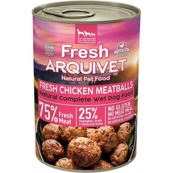 ARQUIVET Fresh Chicken Meatballs - Tins of Meatballs with Chicken, Carrot and Peas - Pack of 6 Units x 400 g - Wet Food for Dogs, All Breeds ARQUIVET Fresh Chicken Meatballs - Tins of Meatballs with Chicken, Carrot and Peas - Pack of 6 Units x 400 g - Wet Food for Dogs, All Breeds