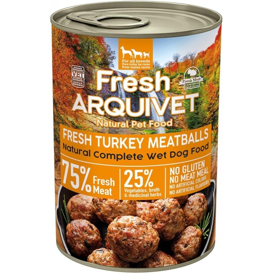ARQUIVET Fresh Turkey Meatballs - Canned Meatballs with Turkey, Broccoli and Pumpkin - Pack of 6 x 400 g - Wet Food for Dogs of All Breeds ARQUIVET Fresh Turkey Meatballs - Canned Meatballs with Turkey, Broccoli and Pumpkin - Pack of 6 x 400 g - Wet Food for Dogs of All Breeds