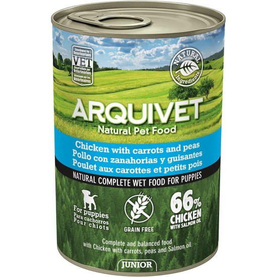 ARQUIVET Junior Chicken with Carrots, Peas and Salmon Oil 400g Can Wet Dog Puppy All Breeds Natural Dog Food ARQUIVET Junior Chicken with Carrots, Peas and Salmon Oil 400g Can Wet Dog Puppy All Breeds Natural Dog Food