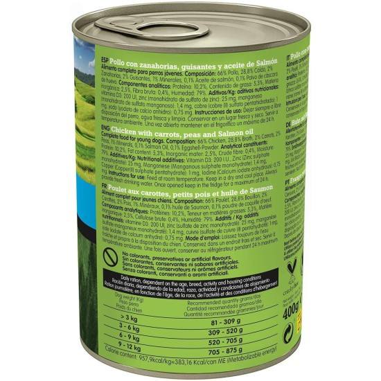 ARQUIVET Junior Chicken with Carrots, Peas and Salmon Oil 400g Can Wet Dog Puppy All Breeds Natural Dog Food ARQUIVET Junior Chicken with Carrots, Peas and Salmon Oil 400g Can Wet Dog Puppy All Breeds Natural Dog Food