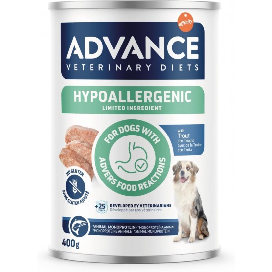 Advance Diets Wet Dog Food - Hypoallergenic Limited Ingredient Trout - 6 Packs of 400g Advance Diets Wet Dog Food - Hypoallergenic Limited Ingredient Trout - 6 Packs of 400g