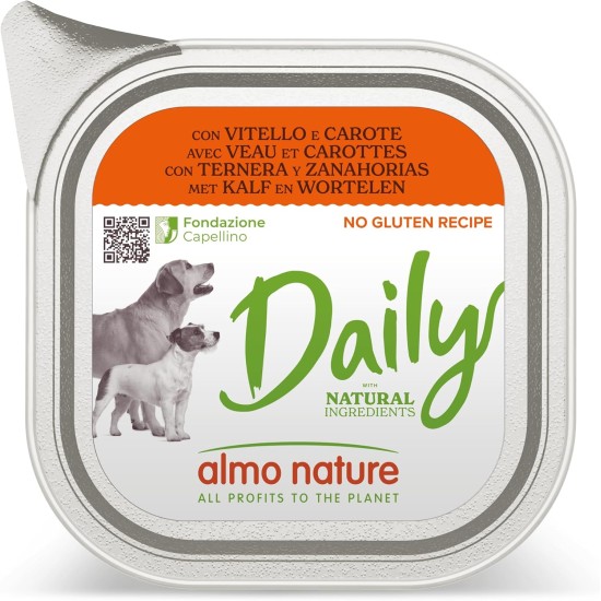 Almo Nature Daily Adult Dog Complete No Gluten Wet Food with Veal and Carrots - (Pack of 32 x 100g Trays 100% Recyclables) Almo Nature Daily Adult Dog Complete No Gluten Wet Food with Veal and Carrots - (Pack of 32 x 100g Trays 100% Recyclables)