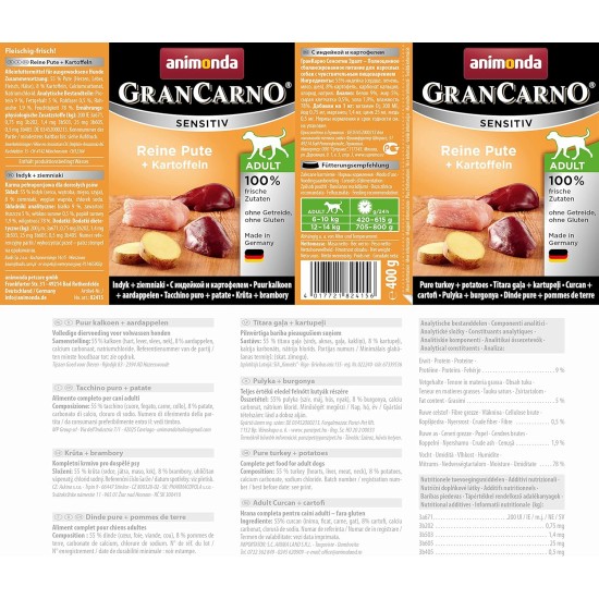 Animonda Gran Carno Adult Sensitive Wet Food for Adult Dogs, Pack of 6 Animonda Gran Carno Adult Sensitive Wet Food for Adult Dogs, Pack of 6
