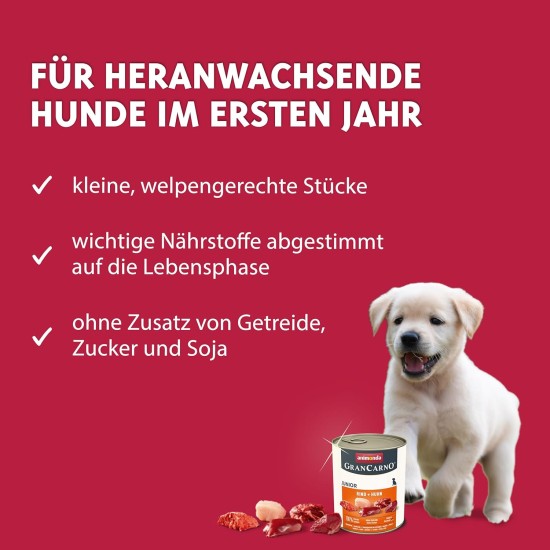 Animonda Gran Carno Junior Dog Food, Wet Food for Dogs in Growth, Pack of 6, Beef & Chicken Animonda Gran Carno Junior Dog Food, Wet Food for Dogs in Growth, Pack of 6, Beef & Chicken