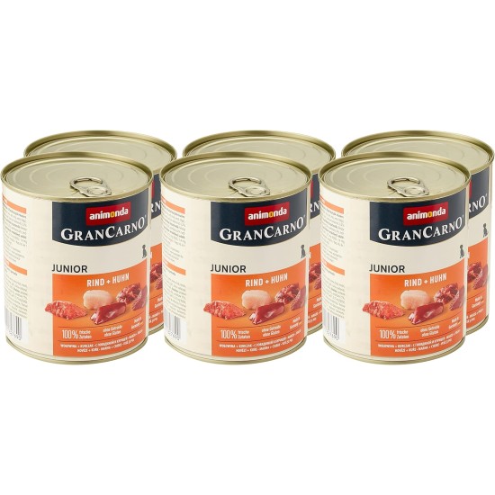 Animonda Gran Carno Junior Dog Food, Wet Food for Dogs in Growth, Pack of 6, Beef & Chicken Animonda Gran Carno Junior Dog Food, Wet Food for Dogs in Growth, Pack of 6, Beef & Chicken
