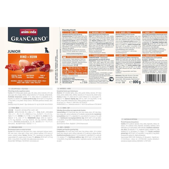 Animonda Gran Carno Junior Dog Food, Wet Food for Dogs in Growth, Pack of 6, Beef & Chicken Animonda Gran Carno Junior Dog Food, Wet Food for Dogs in Growth, Pack of 6, Beef & Chicken