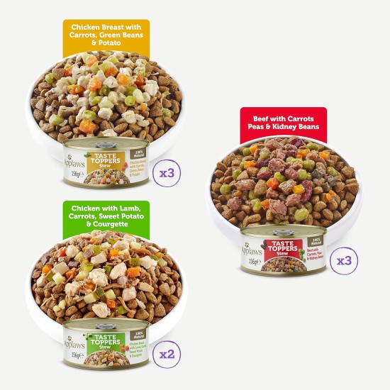 Applaws Premium Natural Wet Food for Dogs, Grain-Free Chicken, Beef, Lamb Selection with Vegetables in Stew, 8 x 156 g Tin Applaws Premium Natural Wet Food for Dogs, Grain-Free Chicken, Beef, Lamb Selection with Vegetables in Stew, 8 x 156 g Tin