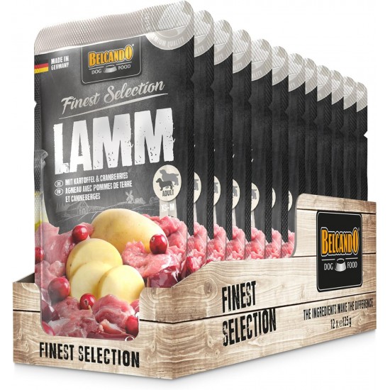 BELCANDO Fresh Bag [12 x 125 g Lamb with Potato and Cranberries] Wet Food for Dogs Wet Food Complete Food in Single Serving Bag