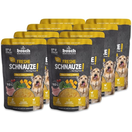 Bosch Freshe Schnout, Action Pack Wet Food 5 x 250 g, Gentle Steam-Cooked Complete Food for Dogs, Flavours: Beef, Chicken and Turkey, Tasting Pack, Wet Food for Dogs Bosch Freshe Schnout, Action Pack Wet Food 5 x 250 g, Gentle Steam-Cooked Complete Food for Dogs, Flavours: Beef, Chicken and Turkey, Tasting Pack, Wet Food for Dogs