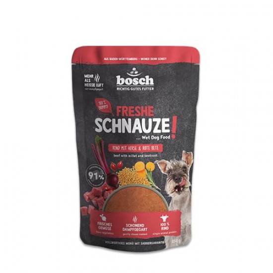 Bosch Freshe Schnout, Beef with Millet and Beetroot 1 x 250 g, Gentle Steam-Cooked Wet Food for Dogs, Complete Food with High Meat Content, 250 g Dog Wet Food Bosch Freshe Schnout, Beef with Millet and Beetroot 1 x 250 g, Gentle Steam-Cooked Wet Food for Dogs, Complete Food with High Meat Content, 250 g Dog Wet Food