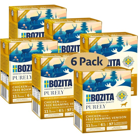Bozita Purely Paté Adult Elk - 370 g - Grain-Free Wet Food in a Tin for Dogs - With 11% Protein & 6% Fat - For All Dog Sizes & Activity Levels - No Sugar & Artificial Additives Bozita Purely Paté Adult Elk - 370 g - Grain-Free Wet Food in a Tin for Dogs - With 11% Protein & 6% Fat - For All Dog Sizes & Activity Levels - No Sugar & Artificial Additives