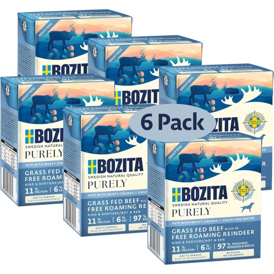 Bozita Purely Paté Adult Reindeer - 370 g - Grain-Free Wet Food in a Tin for Dogs - With 11% Protein & 6% Fat - For All Dog Sizes & Activity Levels - No Sugar & Artificial Additives Bozita Purely Paté Adult Reindeer - 370 g - Grain-Free Wet Food in a Tin for Dogs - With 11% Protein & 6% Fat - For All Dog Sizes & Activity Levels - No Sugar & Artificial Additives