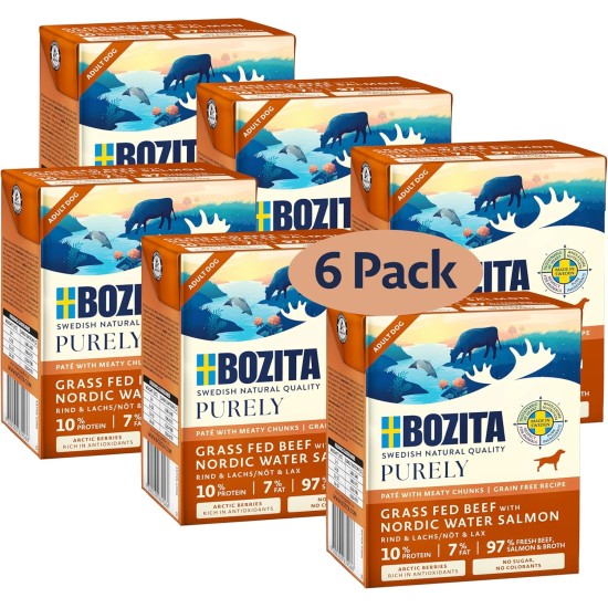 Bozita Purely Paté Adult Salmon - 370 g - Grain-Free Wet Food in a Tin for Dogs - With 11% Protein & 6% Fat - For All Dog Sizes & Activity Levels - No Sugar & Artificial Additives Bozita Purely Paté Adult Salmon - 370 g - Grain-Free Wet Food in a Tin for Dogs - With 11% Protein & 6% Fat - For All Dog Sizes & Activity Levels - No Sugar & Artificial Additives