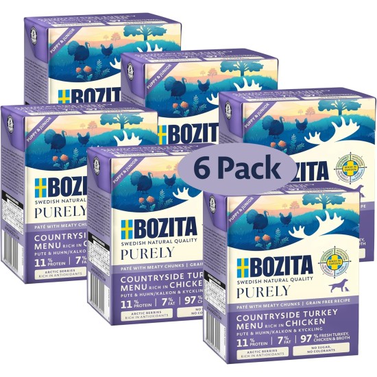 Bozita Purely Paté Puppy & Junior Turkey - 370 g - Grain-Free Wet Food in a Tin for Dogs - With 11% Protein & 7% Fat - For All Dog Sizes & Activity Levels - No Artificial Additives Bozita Purely Paté Puppy & Junior Turkey - 370 g - Grain-Free Wet Food in a Tin for Dogs - With 11% Protein & 7% Fat - For All Dog Sizes & Activity Levels - No Artificial Additives