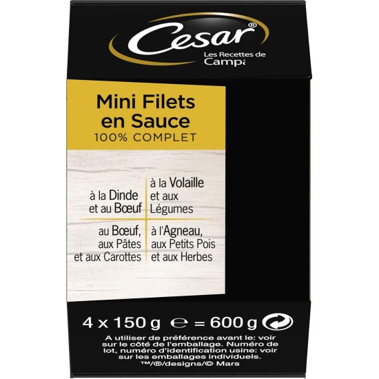 CESAR Barquettes Mini filets en sauce - 4 variétés - Pour chien adulte - 4 x 150 g (x6) CESAR Barquettes Mini filets en sauce - 4 variétés - Pour chien adulte - 4 x 150 g (x6)