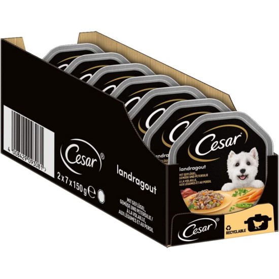 Cesar Dog Food Wet Food Recommendation of the Chef with Lightly Grilled Chicken Pieces, Natural Rice and Vegetables in Sauce, 14 Bowls (14 x 150 g) Cesar Dog Food Wet Food Recommendation of the Chef with Lightly Grilled Chicken Pieces, Natural Rice and Vegetables in Sauce, 14 Bowls (14 x 150 g)