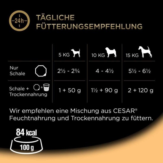 Cesar Dog Food Wet Food Recommendation of the Chef with Lightly Grilled Chicken Pieces, Natural Rice and Vegetables in Sauce, 14 Bowls (14 x 150 g) Cesar Dog Food Wet Food Recommendation of the Chef with Lightly Grilled Chicken Pieces, Natural Rice and Vegetables in Sauce, 14 Bowls (14 x 150 g)